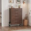 Commode de chambre à 5 tiroirs, fabrication en bois massif, brun avec accents noirs, convient à la chambre à coucher, au salon ou au vestibule-1866213770