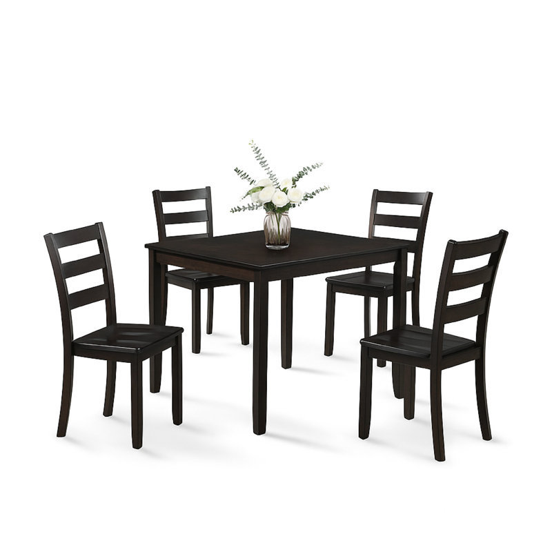 Ensemble de table de salle à manger et 4 chaises Hamo, brun espresso, dossier échelle