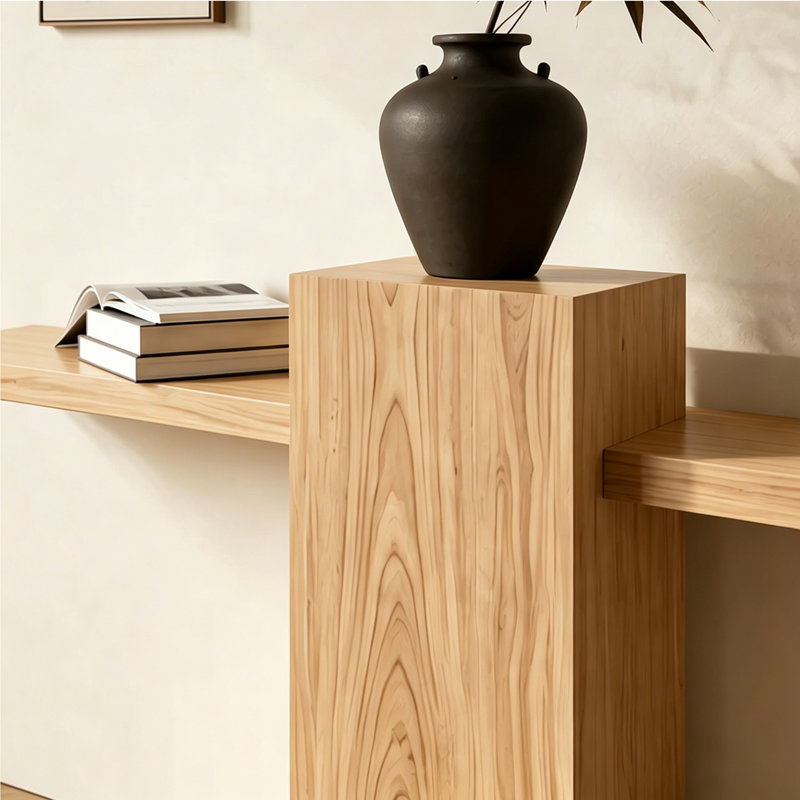 Console en bois massif de style médiéval, 31.5" H x 51" W x 11.8" D