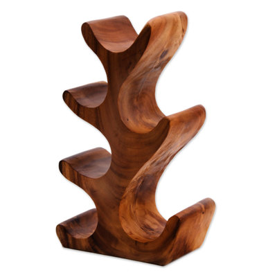 Tierney Solid Wood Tabletop Wine Bottle Rack in Brown