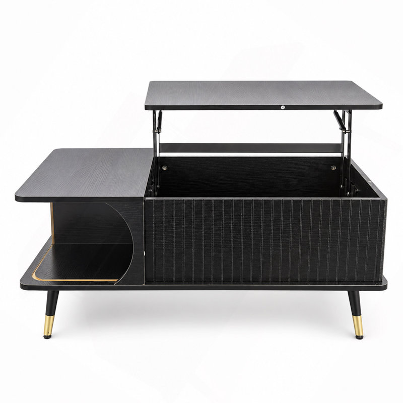 Table basse à plateau relevable en bois avec compartiment caché et grande tablette de rangement, table de salle à manger pour le bureau