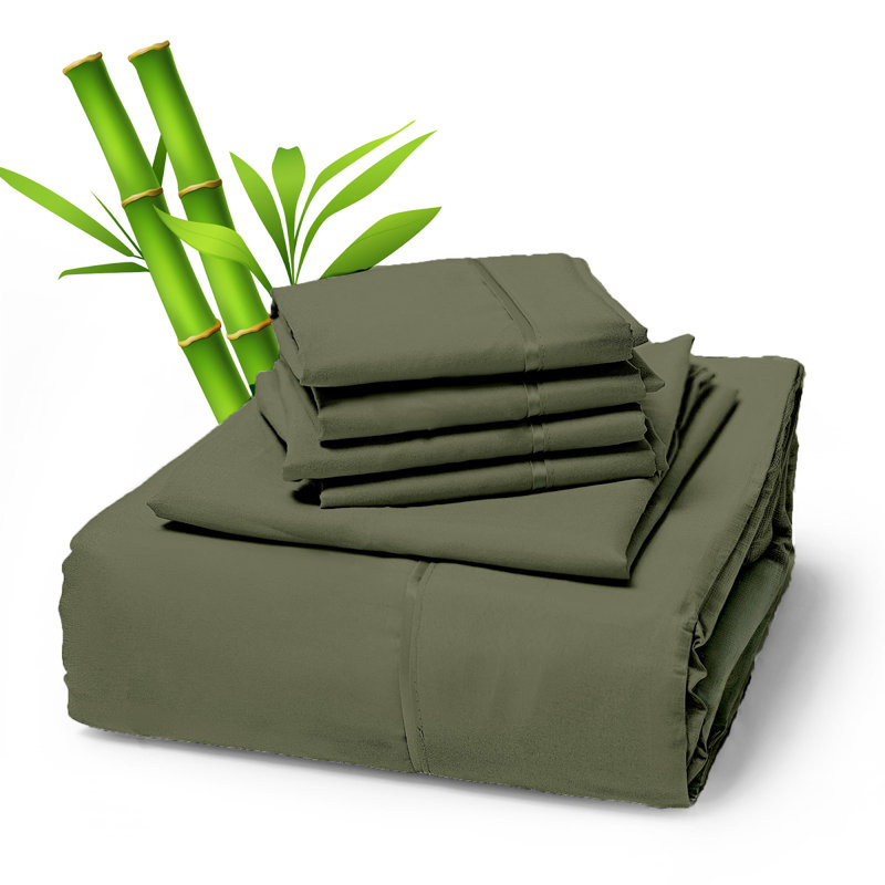 Premium Rayon From Bamboo Blend Sheet Set With Deep Pockets, Cooling and Breathable, Olive, Twin Sheet Set with 2 Pillowcases