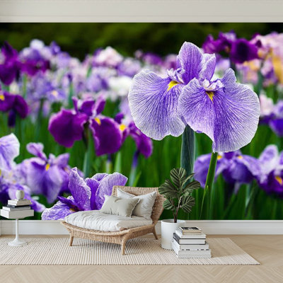 Peel and Stick Wallpaper 96" W x 69" H Modern Self Adhesive Wall Mural for Bedroom purple iris flowers