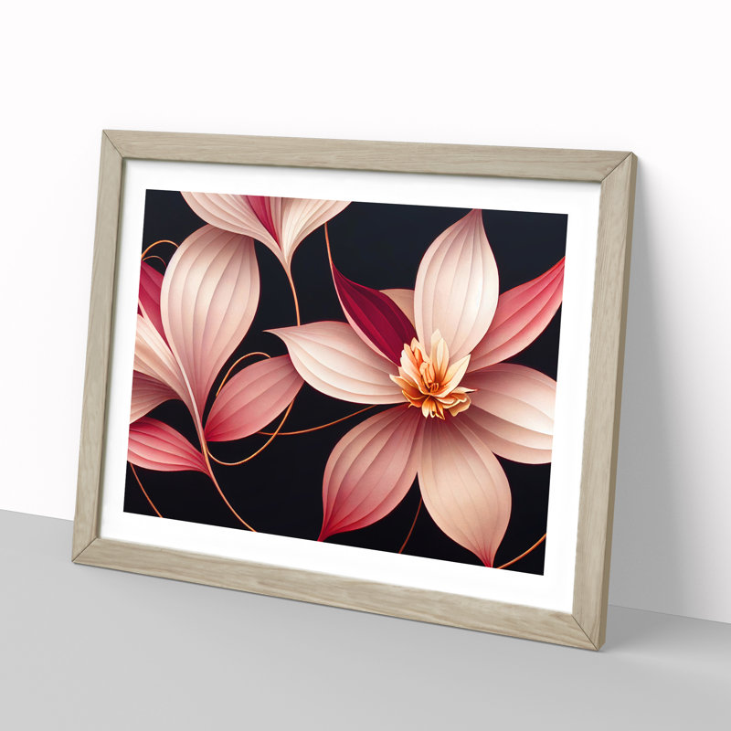 Ethereal Flowers Deco - Single Picture Frame Print, 46cm H x 64cm W x 2cm D, Oak