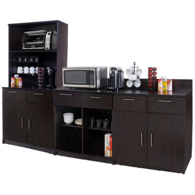 Commercial-Grade Refreshment Cabinet with Hutch & Appliance Storage – Fully Assembled Breakroom Furniture
