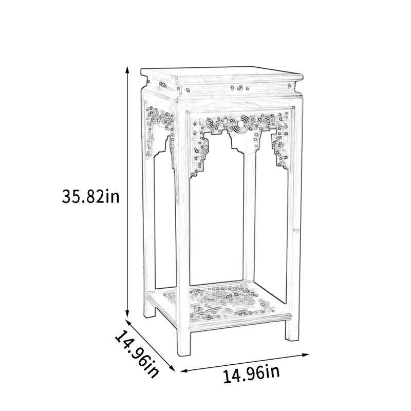 Support pour plante et rangement en bois massif avec pièce de monnaie, H 35,82 po x L 14,96 po x P 14,96 po