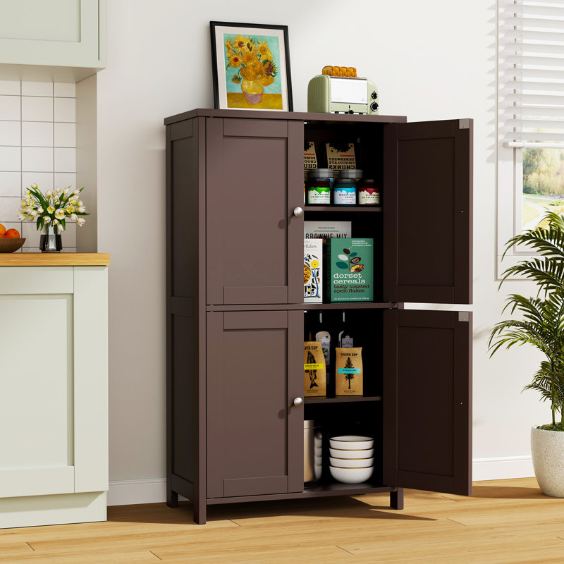 42.6" H Floor Storage Cabinet, Freestanding Cabinet With 4 Doors, Brown