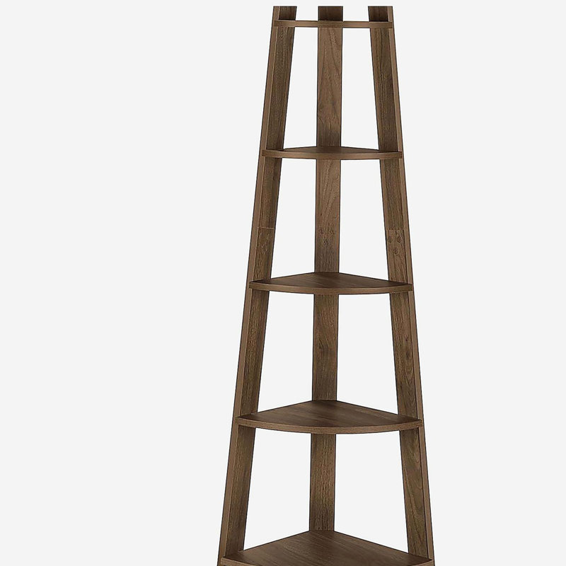 Étagère d'angle à 5 niveaux avec tablettes de style plateau, peu encombrante pour la maison ou le bureau, Gris