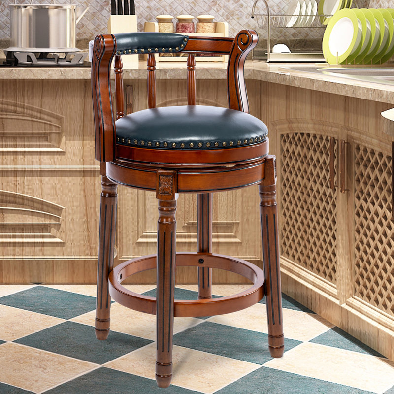 Cuir véritable pivotant Sturdivant, Tabouret de comptoir (siège d'une hauteur de 26 p, Cuir bleu / cadre brun