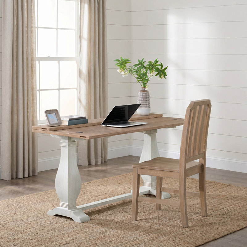 Sarcoline Solid Wood Flip-Top Sofa Console Table, White/Driftwood