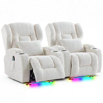 Upholstered Power Reclining Home Theater Seat with Cup Holder