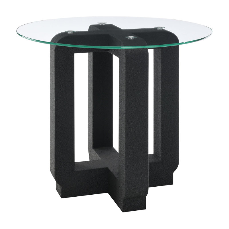 Chellsie Round Clear Glass Top Side End Table Black