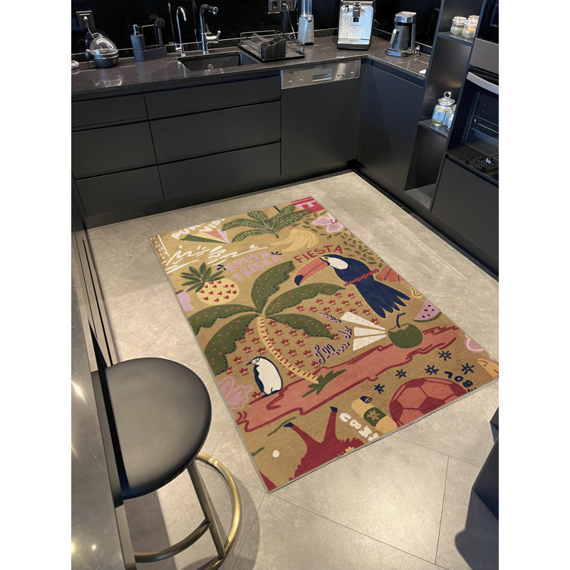 Tapis décoratif multicolore à motif de perroquet sur le thème de la forêt tropicale, Tapis de couloir 3 pi 3 po x 9 pi 10 po