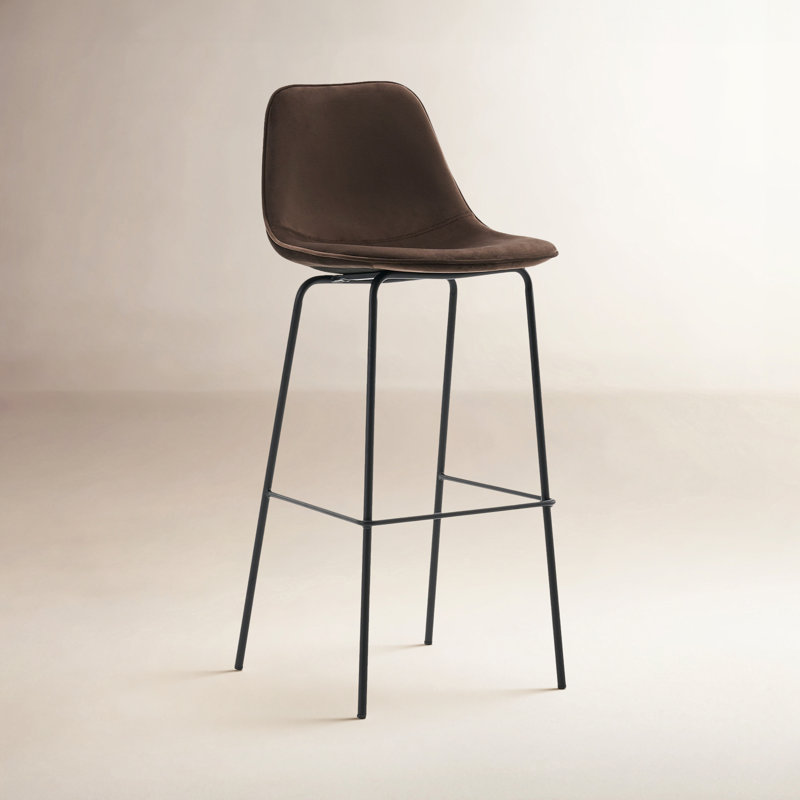 Hauteur de comptoir moderne Kavi avec coussin rembourré et pieds en métal, Velours brun vison