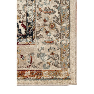 Tapis beige tissé à la machine 2 pi x 3 pi à motif floral médaillon