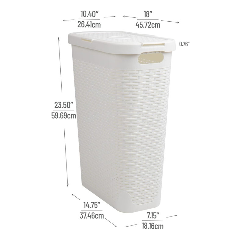 Mind Reader Slim Laundry Hamper with Lid, 40L Clothes Basket.Set of 2, White