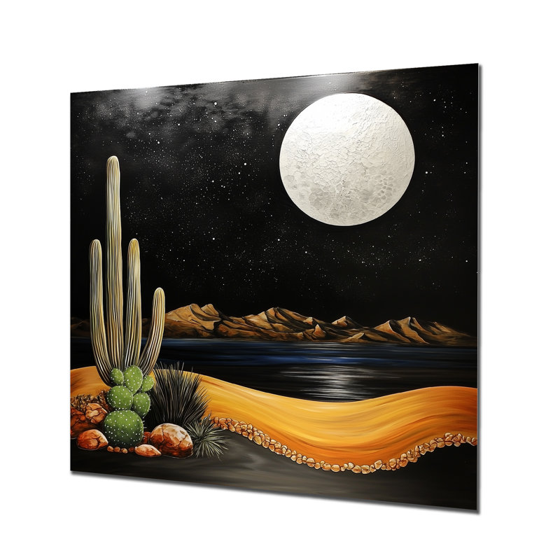 Glam Desert Moon avec cactus I - décor mural en métal, impression désertique, H 36 po x l 36 po