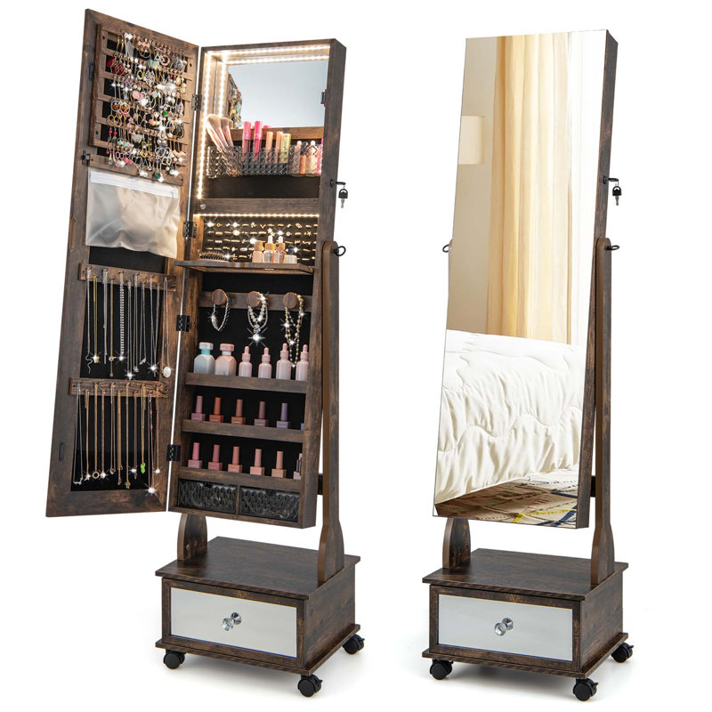 Armoire pour bijoux avec miroir Srinithya, Café