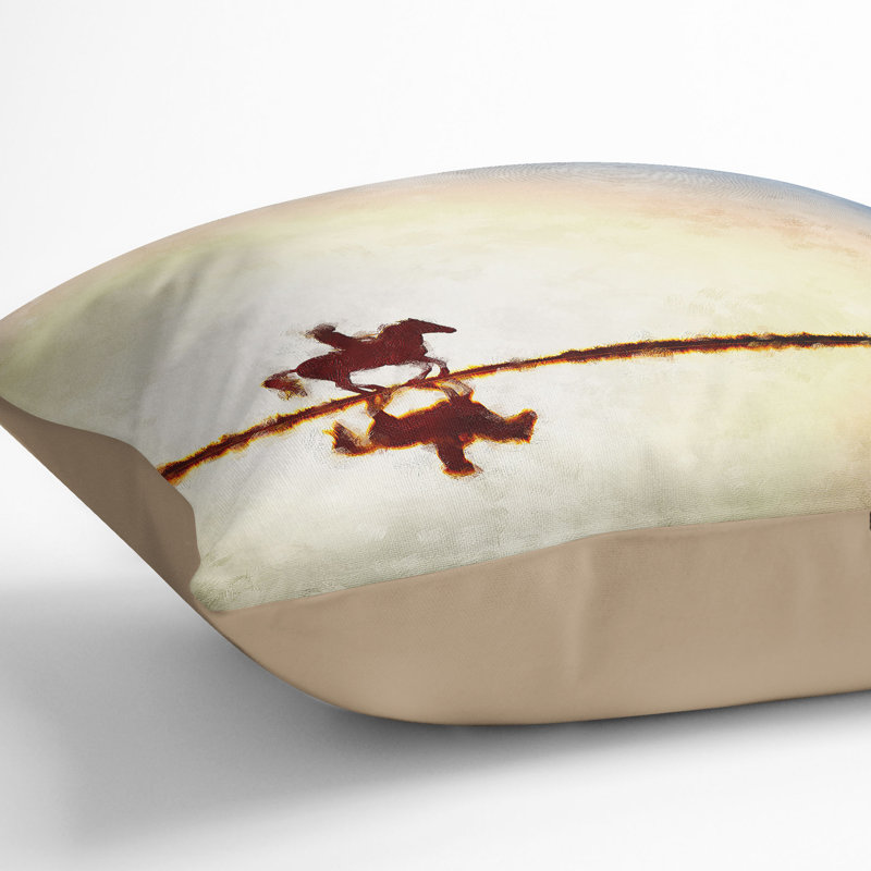 Horse Riding in the Sunlight Painting Cushion with Filling, Stone, 40cm H x 40cm W x 15cm D