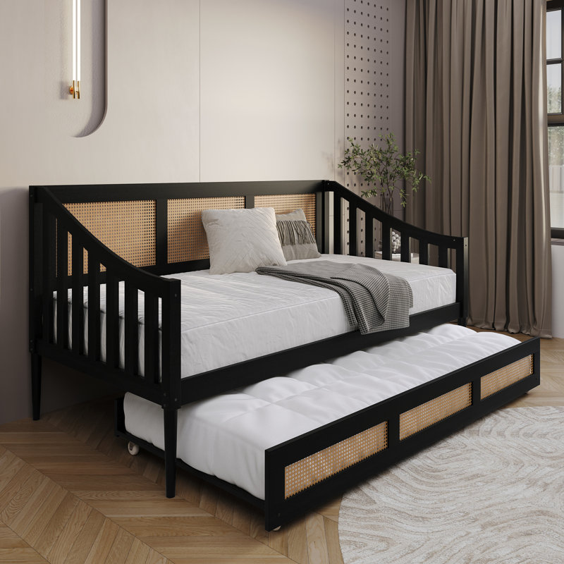 Twin Wooden Daybed with Twin Trundle, Black