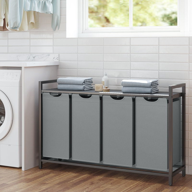 Laundry Hamper with 4 Pull-Out And Removable Bags, Slate Gray / Charcoal Gray