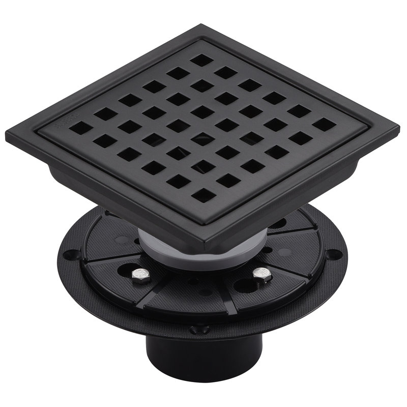 4.33'' Square Grid Shower Drain With Flange, Black