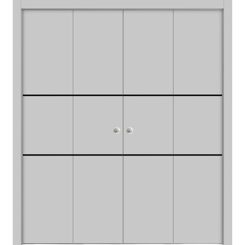 Porte de grange en bois massif massif, 96 po x 84 po, Gris mat