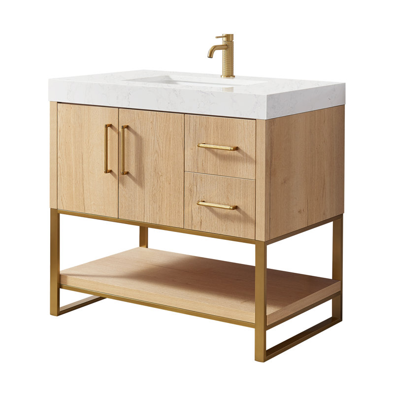 Ensemble de meuble-lavabo simple 36 po Cataleya, Doré / chêne