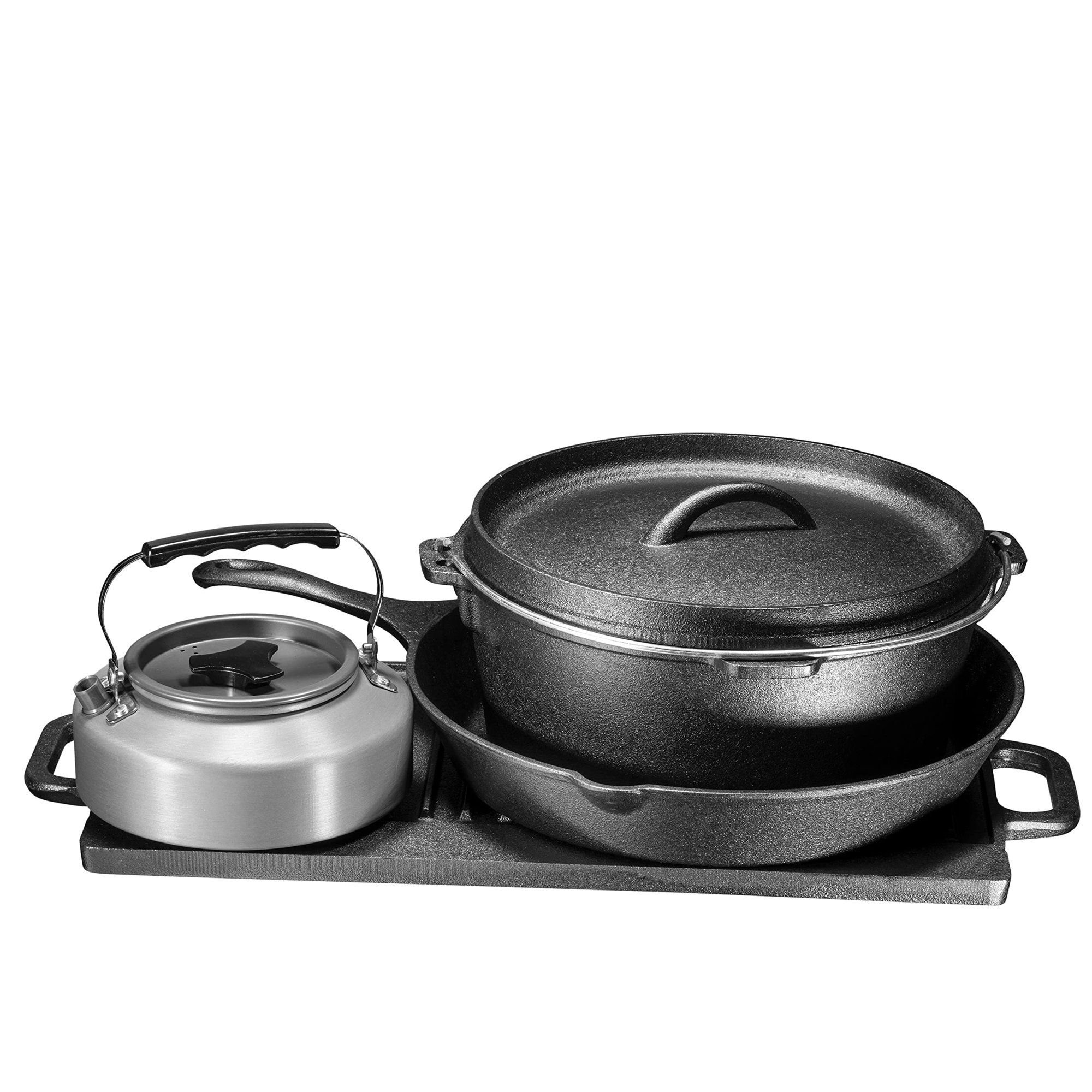 8 Piece Pre-Seasoned Dutch Oven Cooking Set Cast Iron Camping
