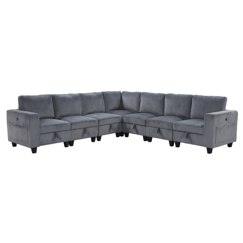 Canapé modulaire 7 pièces avec sièges de rangement 7 pièces, Gris foncé, H 35,5 po x l 112 po x P 112 po