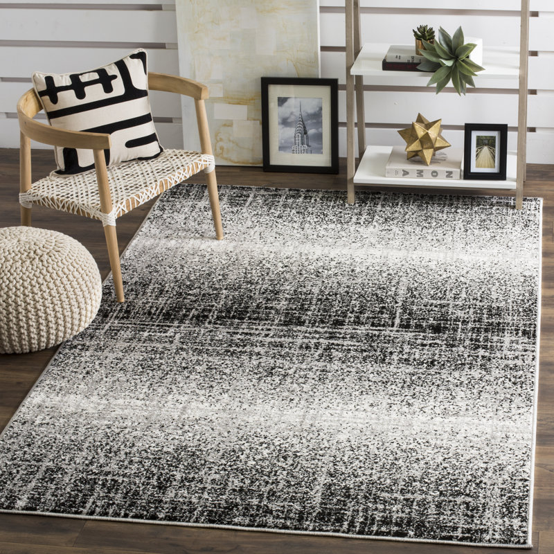 Riebe Abstract Silver/Black Area Rug, Rectangle 5'1" x 7'6"
