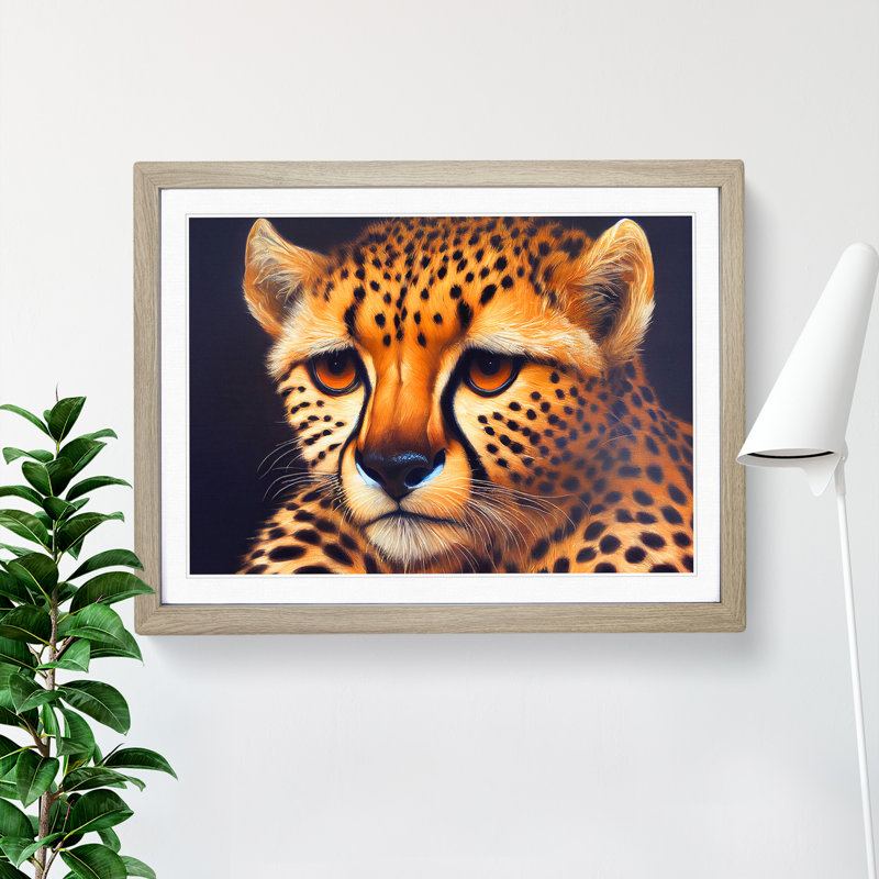 Stunning Cheetah 1 Piece Single Picture Frame Wall Art, 25cm H x 34cm W x 2cm D, Oak