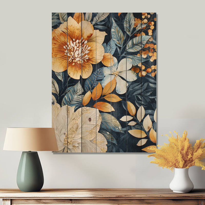 Art floral bleu et couleurs d'été II - Botanicals, art mural sur bois de pin naturel, H 40 po x l 30 po