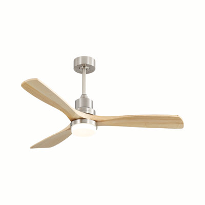 Indoor 52 Inch Ceiling Fan With Dimmable Led Light 6 Speed Remote 3 Wood Blade Reversible DC Motor For Bedroom