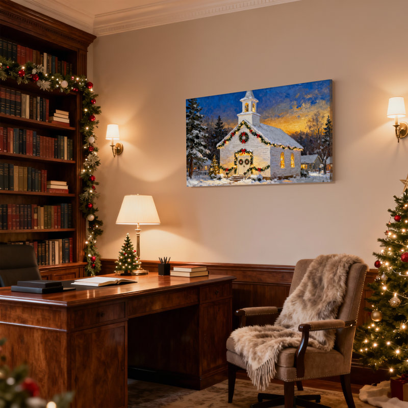 «Christmas Christmas Church Snowy Evening Lights», ensemble de 3 impressions sur toile, H 20 po x l 30 po
