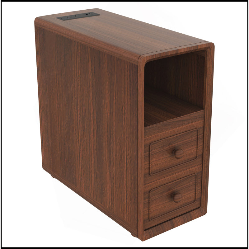 End Table With Drawers, Corner Table With Open Shelves, Tall Side Table For Bedroom And Corner