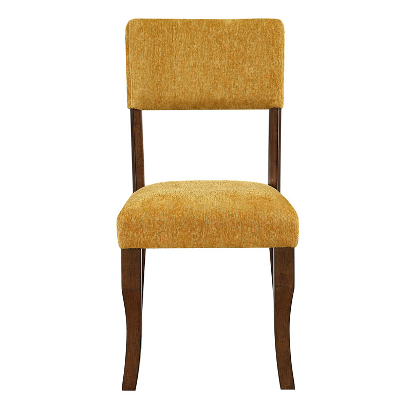 Chaise d'appoint contemporaine rembourrée jaune moutarde de 2 pièces, structure en bois avec finition brune, support de charge en chenille 250 lb