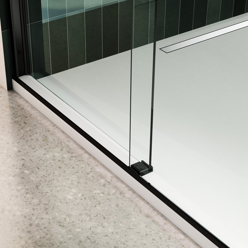 Porte de douche noire matte - Bypass coulissant avec quincaillerie en verre trempé de 5/16 po, Collision, Nano facile à nettoyer, quincaillerie transparente ouverte à gauche ou à droite 6074