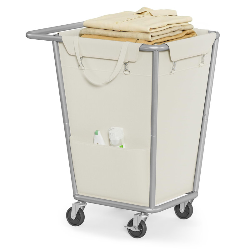 Cream White 1-Section Laundry Basket with Wheels, 34.3 Gallons (130 L) Hamper