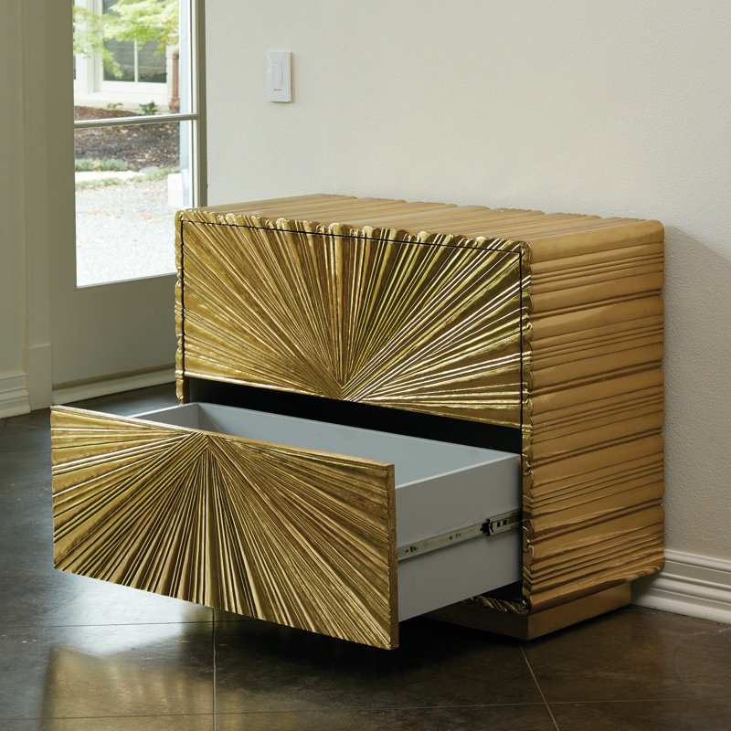 Linenfold Two-Drawer Chest, Brass
