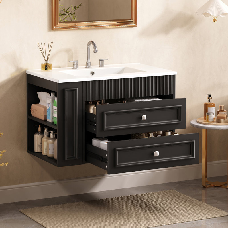 Meuble-lavabo mural 30 po, Noir