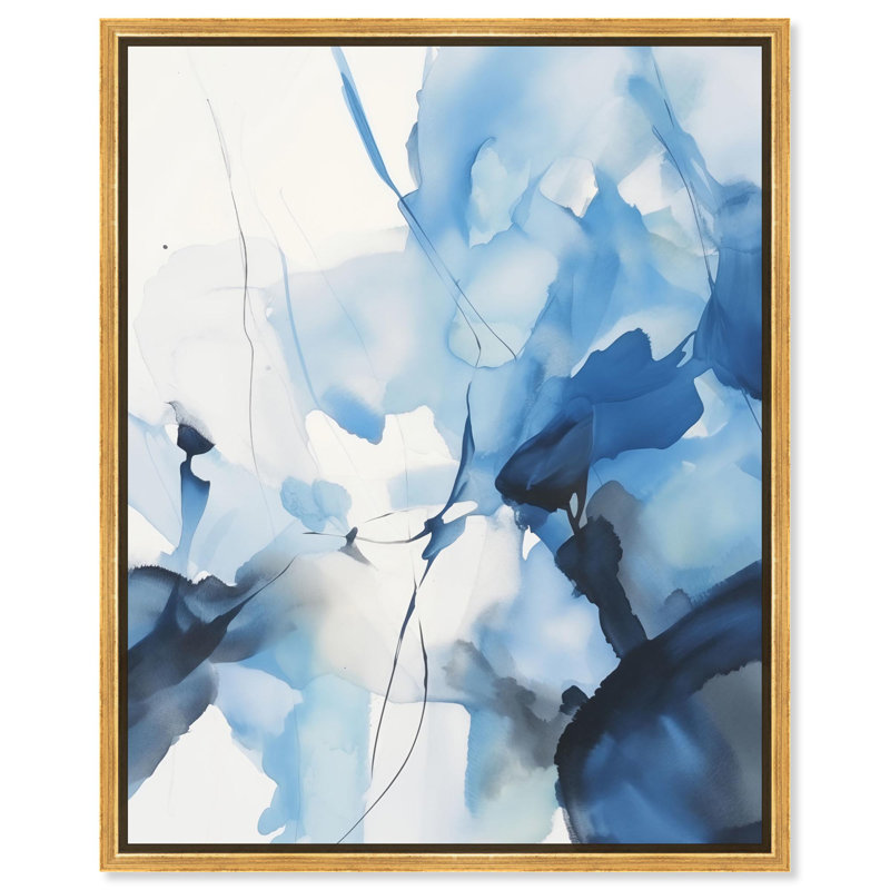 Fleur Bleue II par Art Remedy, H 21 po x l 17 po, Cadre flottant, Noir