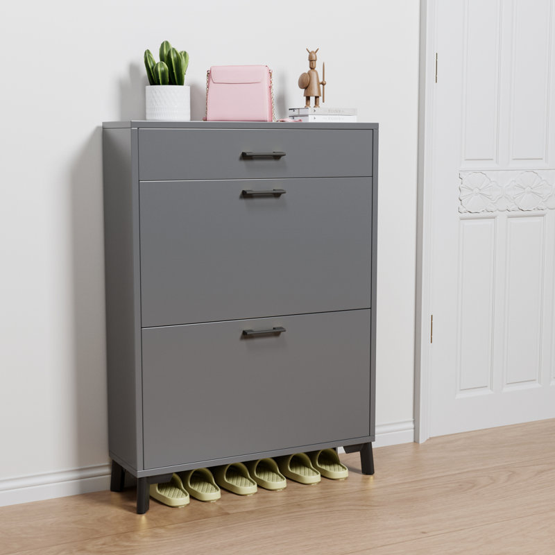 Organisateur de chaussures autoportant avec 2 tiroirs rabattables, Gris