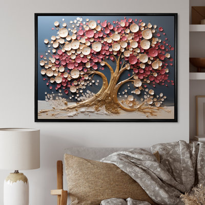 Orchidée rose et or, jardin de branches VI - arbre, art mural
