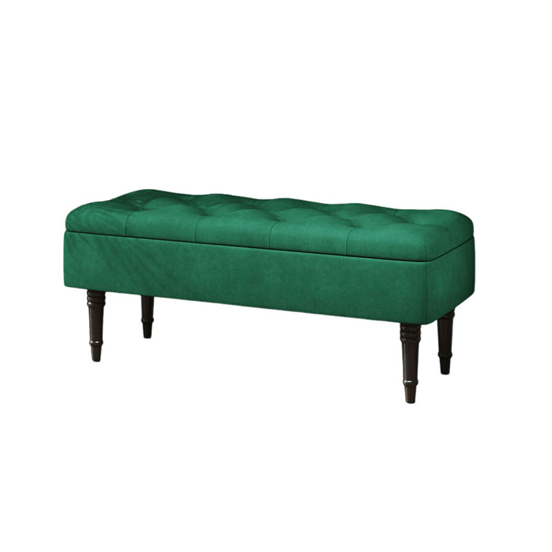 Peyton Velvet Upholstered Bench with Flip Top, Emerald Green
