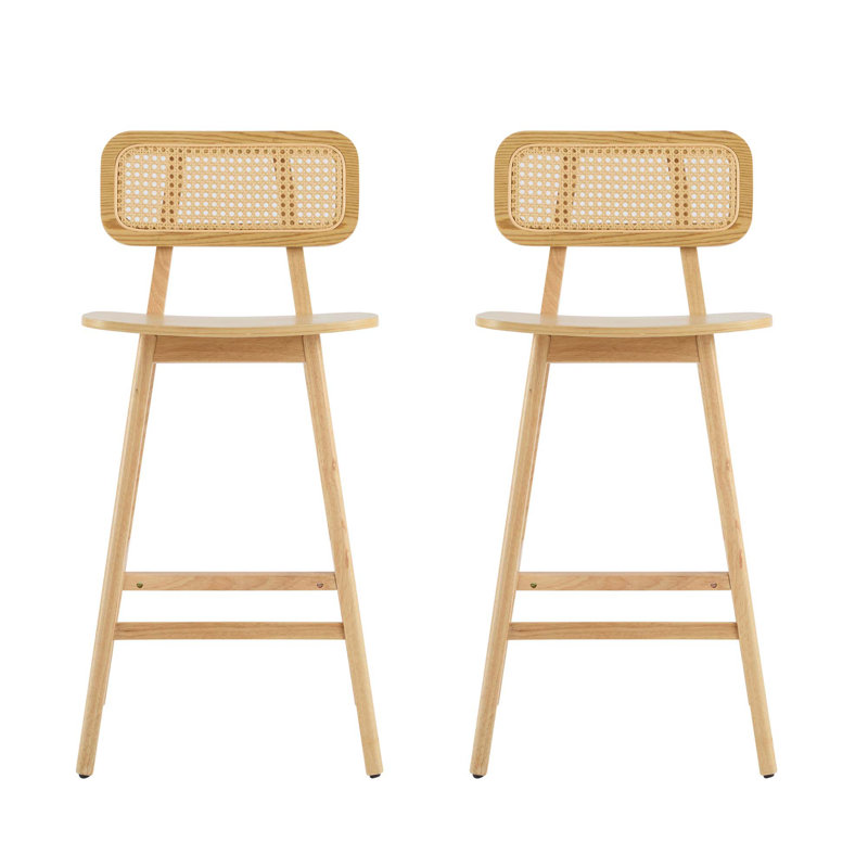 Tabouret de bar d'intérieur en bois avec repose-pieds (ensemble de 2), Naturel