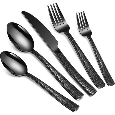 Black Hammered Stainless Steel Flatware Sets For 8