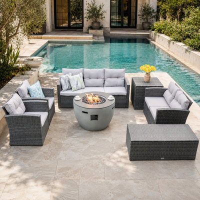 Wicker 7 - Person Patio Conversation Sets With Fire Pit Table