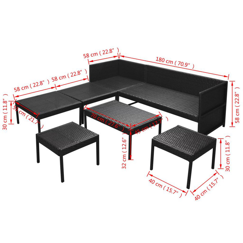 Ensemble de conversation modulaire avec coussins Wallsend, Noir