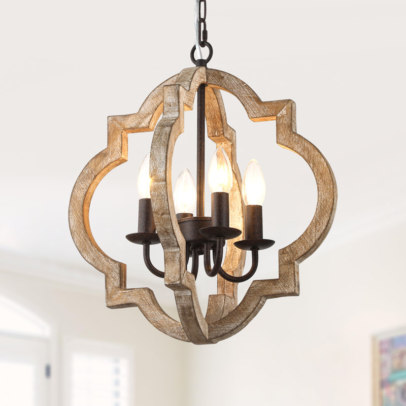 Lustre en bois de style rustique à 4 lumières en bois de style rustique 16 po